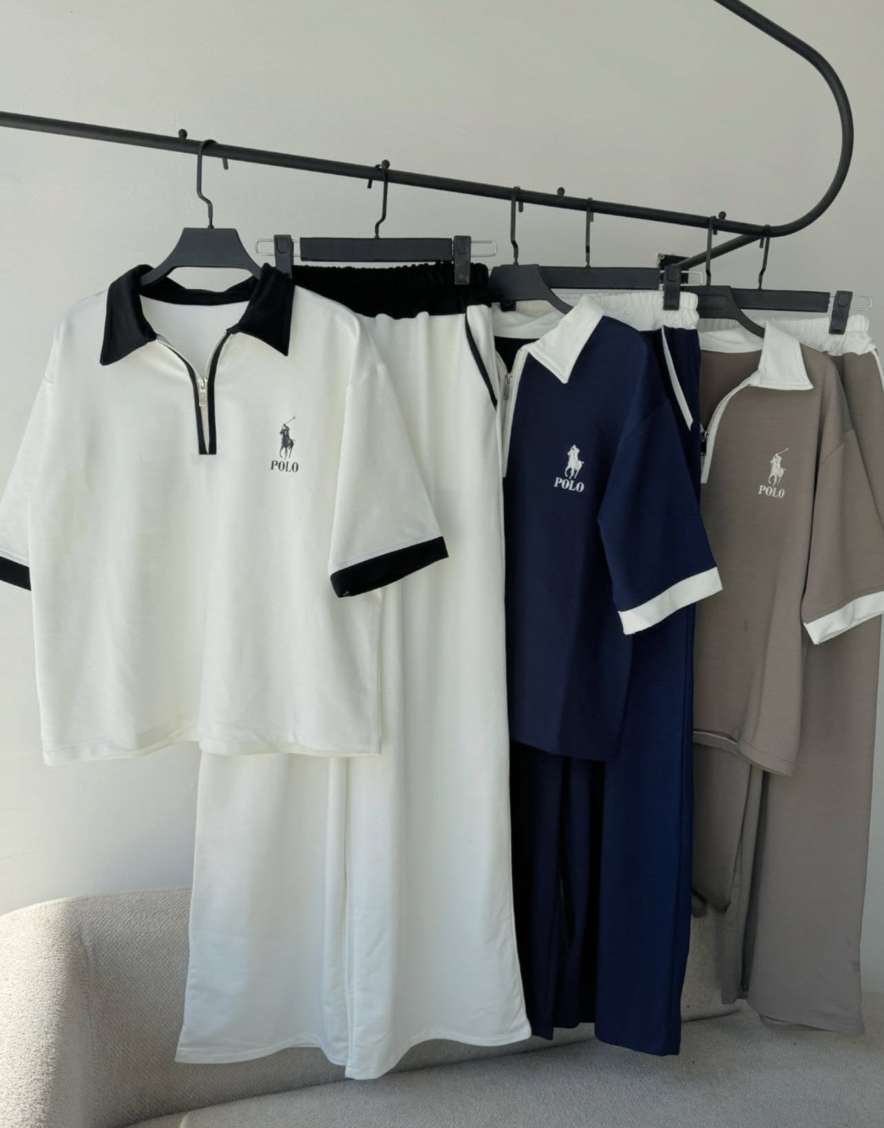 ست تیشرت وشلوار نیم زیپ سیلک polo